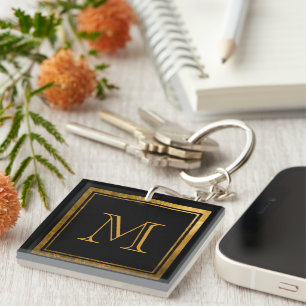 Gold Monogram Black Elegance Key Ring