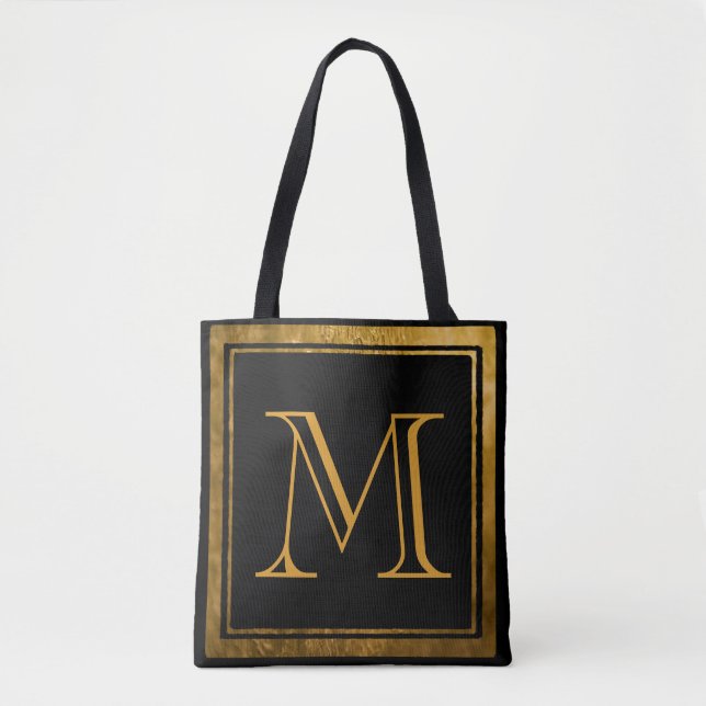 Gold Monogram Black Elegance Tote Bag (Front)
