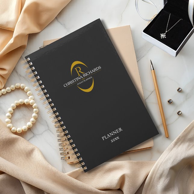 Gold Monogram Black Modern Elegant Business Planner (Creator Uploaded)