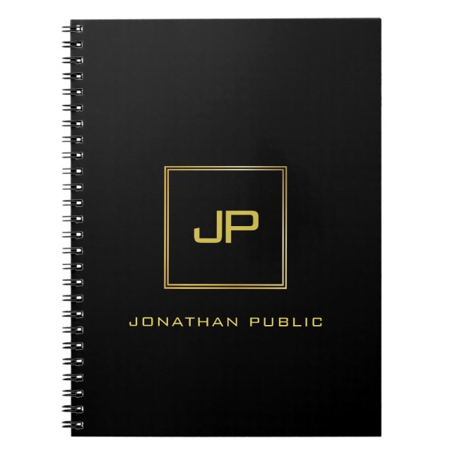 Gold Monogram Black Template Elegant Modern Spiral Notebook (Front)