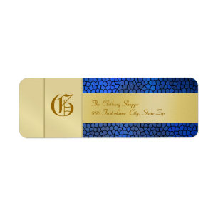 Gold Monogram Blue Business Address Label