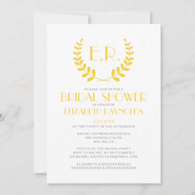 Gold Monogram Bridal Shower Invitations (Front)