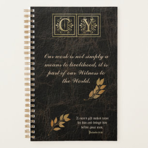 Gold Monogram Brown Leather Business Planner