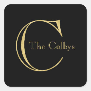 Gold Monogram C and Name on Any Colour Square Sticker