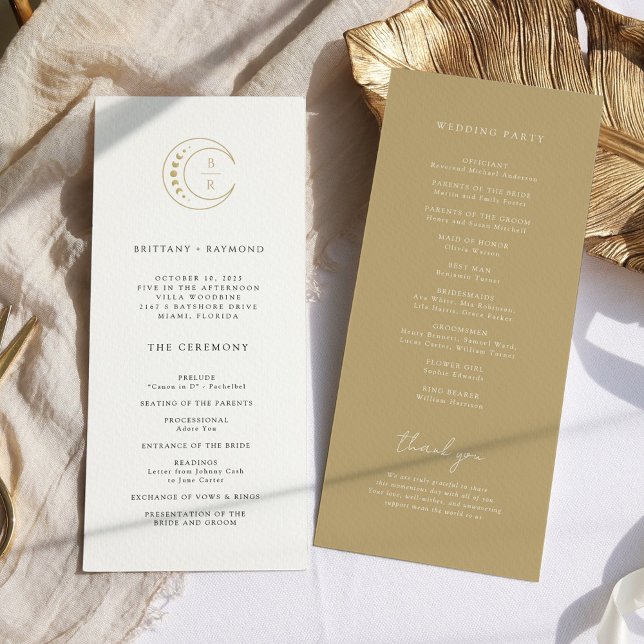 Gold Monogram Celestial Wedding Program Programme (Creator Uploaded)