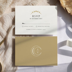 Gold Monogram Celestial Wedding RSVP Card