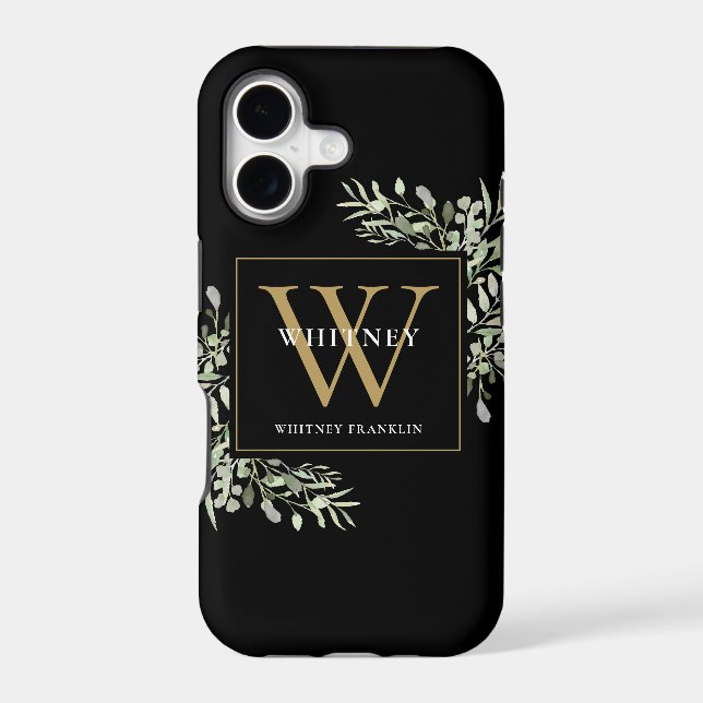 Gold Monogram Chic Greenery Black (Back)
