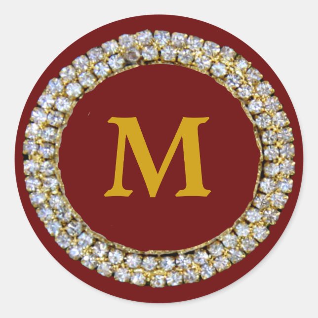 Gold Monogram Classic Round Sticker (Front)