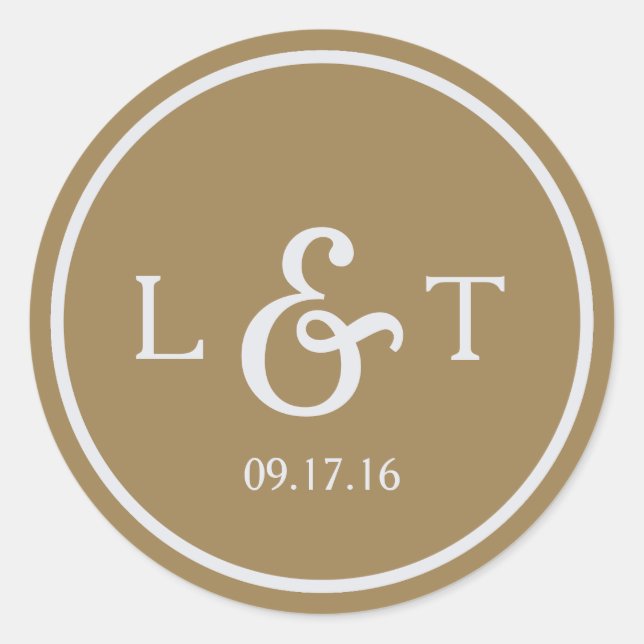 Gold Monogram Classic Round Sticker (Front)