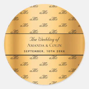 Gold monogram couple initials wedding classic round sticker