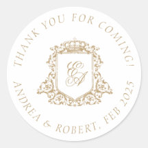 Gold Monogram Crest Wedding Thank You