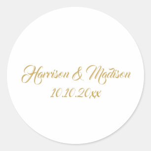 Gold Monogram custom calligraphy wedding favours Classic Round Sticker