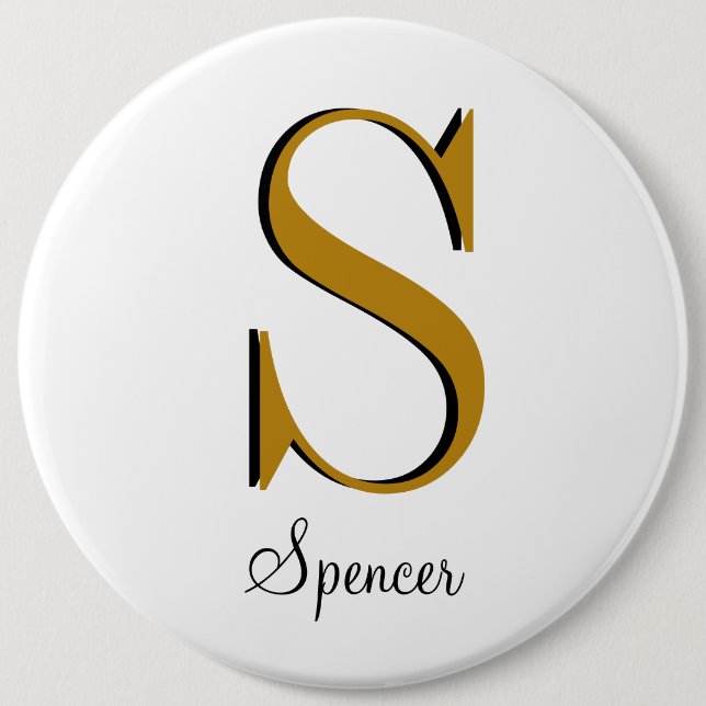 Gold Monogram Custom Name Initial  6 Cm Round Badge (Front)