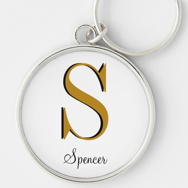 Gold Monogram Custom Name Initial Key Ring (Front)