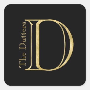 Gold Monogram D and Name on Any Colour Square Sticker