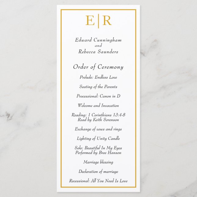 Gold Monogram Elegant Classic Wedding Programme (Front)