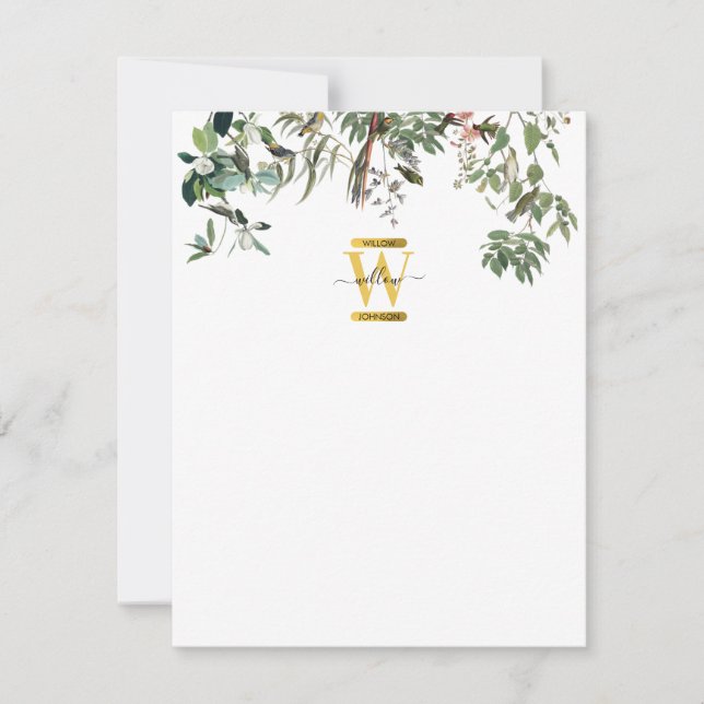Gold Monogram Elegant Eucalyptus Greenery & Birds Card (Front)