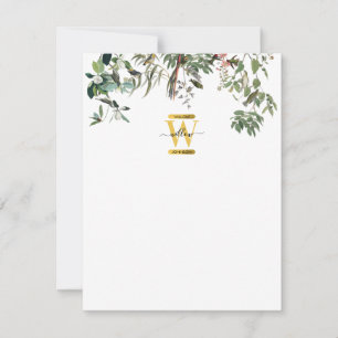 Gold Monogram Elegant Eucalyptus Greenery & Birds Card