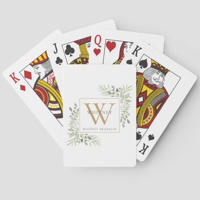 Gold Monogram Elegant Greenery Modern Playing Cards (Back)