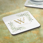 Gold Monogram Elegant Modern Greenery Coaster<br><div class="desc">Elegant watercolor greenery leaves monogram name coaster featuring a gold monogram initial. Designed by Thisisnotme©</div>