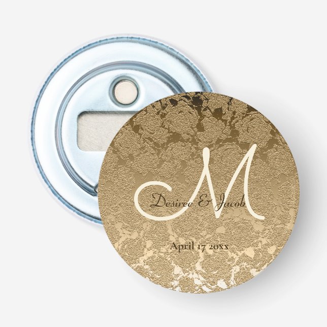 Gold Monogram Elegant Modern Wedding Bottle Opener (Front)