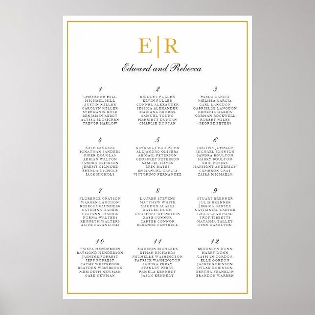 Gold Monogram Elegant Wedding Seating Chart (Front)
