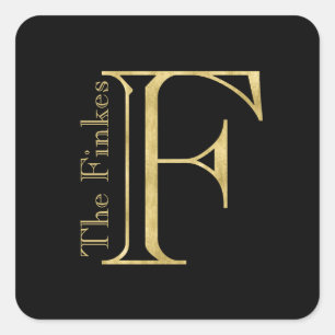 Gold Monogram F and Name on Any Colour Square Sticker