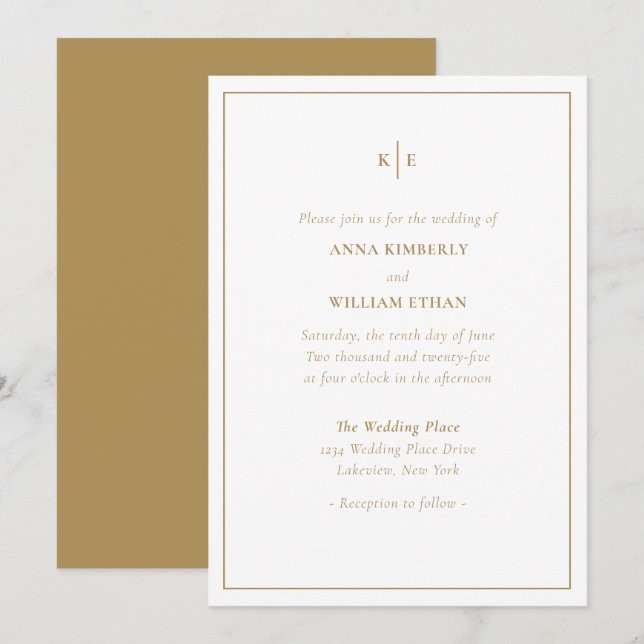 Gold Monogram Families Wedding Invitations (Front/Back)