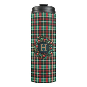 Gold Monogram Festive Green Red Thermal Tumbler