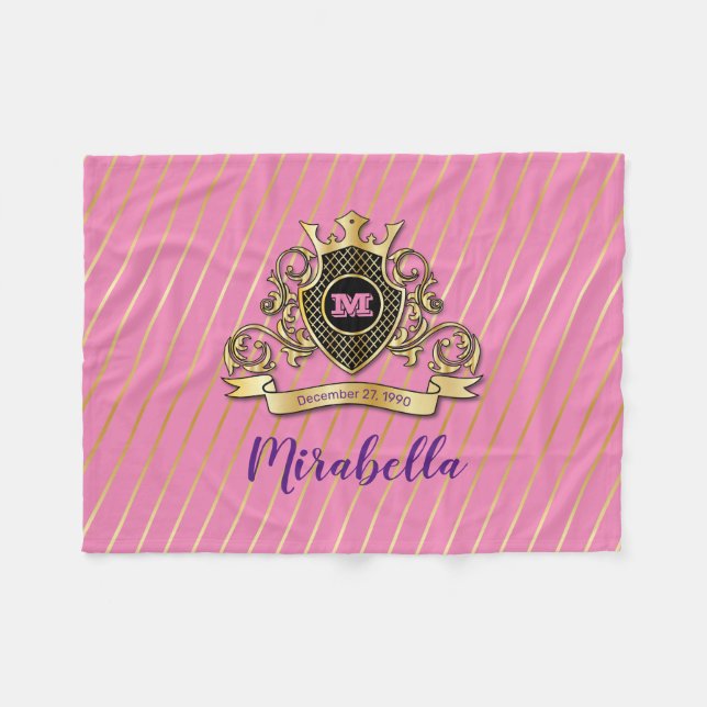 Gold Monogram Fleece Blanket (Front (Horizontal))