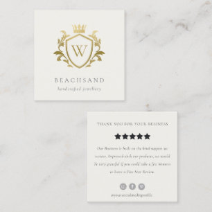 Gold Monogram Floral Crown Crest Review Request Square Business Card
