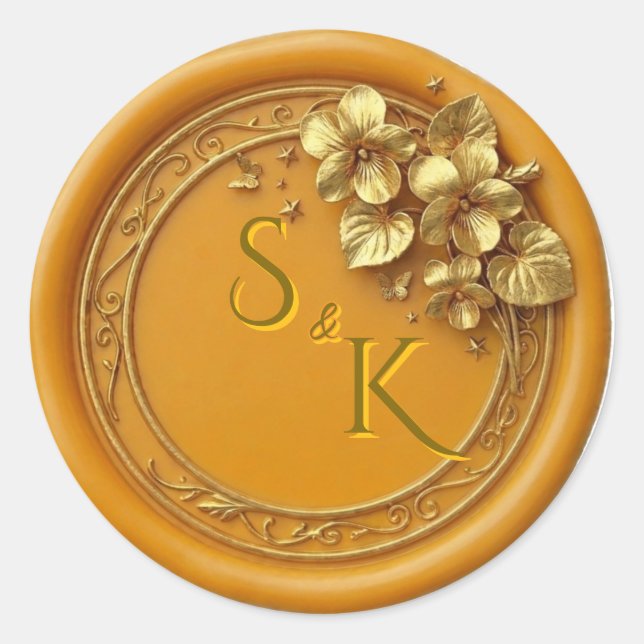 Gold Monogram Floral Wedding Seal (Front)