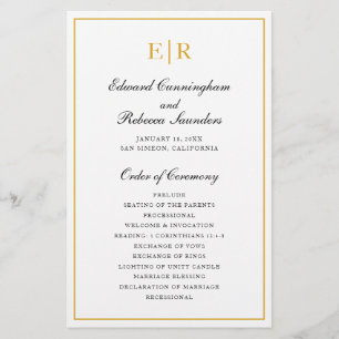 Gold Monogram Formal Budget Wedding Program Flyer