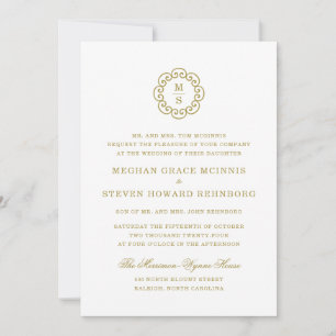 Gold Monogram Formal Wedding Invitation