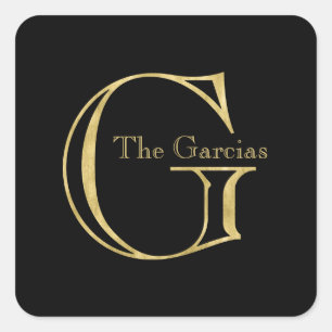 Gold Monogram G and Name on Any Colour Square Sticker