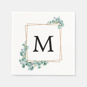 Gold Monogram Greenery Couples Wedding Shower Napkin