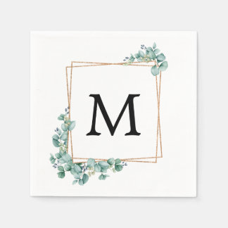 Gold Monogram Greenery Couples Wedding Shower Napkin