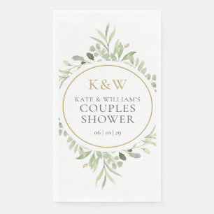 Gold Monogram Greenery Couples Wedding Shower Napkin