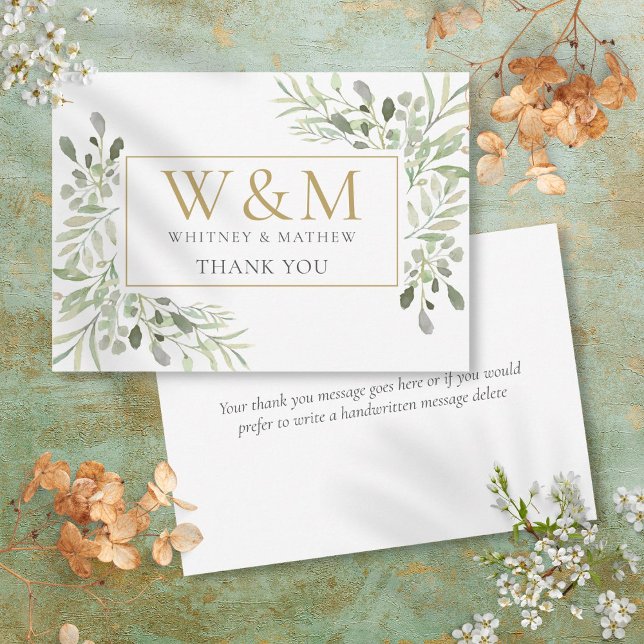 Gold Monogram Greenery Elegant Thank You Card (Gold Monogram Greenery Elegant Thank You Card)