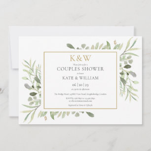 Gold Monogram Greenery Foliage Couples Shower Invitation