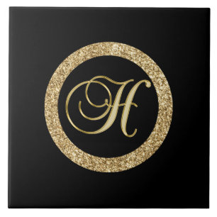 Gold Monogram H on black Tile