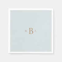 Gold Monogram Ice Blue Wedding Napkins