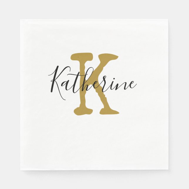 Gold  Monogram Initial and Name  Golf Balls Napkin (Front)
