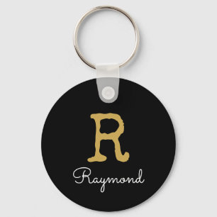 Gold Monogram Initial and Name Monogram black    Key Ring