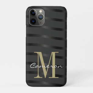 Gold Monogram Initial and Name On Black iPhone 11 Pro Case