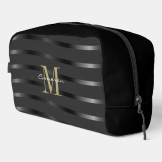 Gold Monogram Initial and Name On Black Gift Dopp Kit