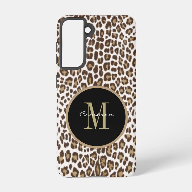 Gold Monogram Initial and Name On Black Gift Samsung Galaxy S21 Case (Back)
