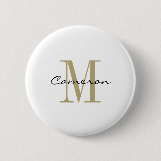 Gold Monogram Initial and Name Personalised 6 Cm Round Badge (Front)