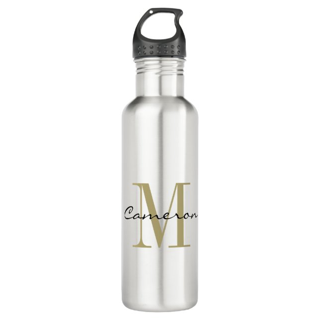 Gold Monogram Initial and Name Personalised 710 Ml Water Bottle (Front)