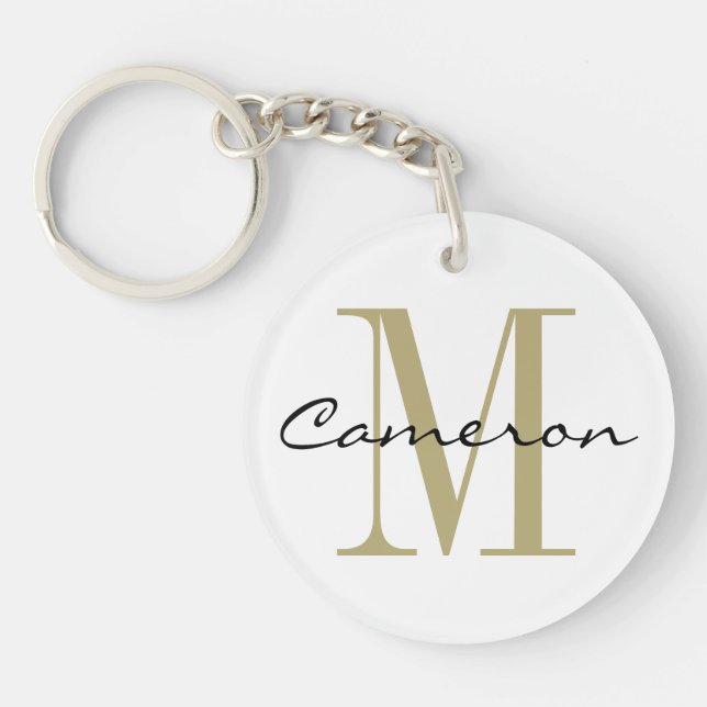 Gold Monogram Initial and Name Personalised Gift Key Ring (Front)
